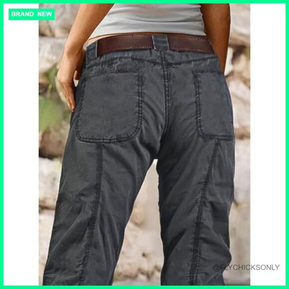 Mid Rise Straight Leg Cargo Pants with Patch Pockets Casual Cotton Blend - Picture 4 of 7